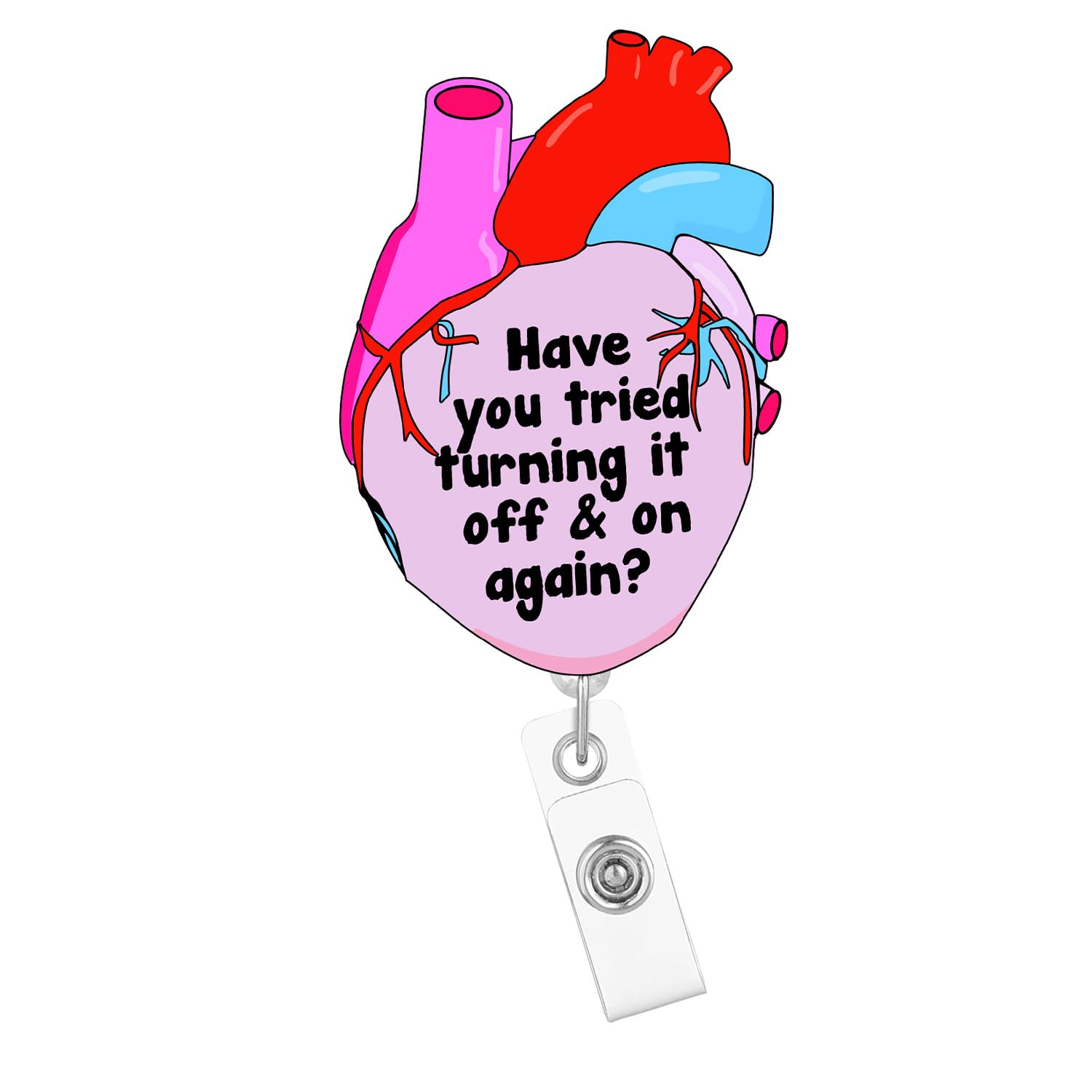 Arakulago Heart Cardiac Badge Reel Holder Retractable with ID Clip Cardiology Have You Tried Turning It Off & On Again Nurse Nursing Acrylic RN CNA