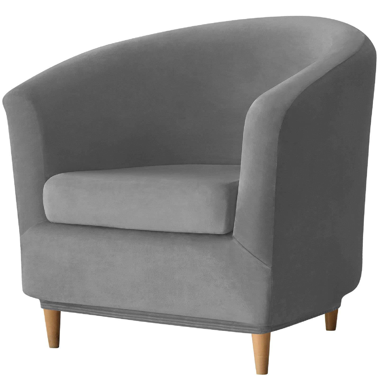 WJHDWYD 2 Piece Chesterfield Convertible Armchair Cover, Velvet Club Chair Cover with Non-Slip Cushion Cover Tub Chair Sofa Cover for Hotel(Gris Foncé)