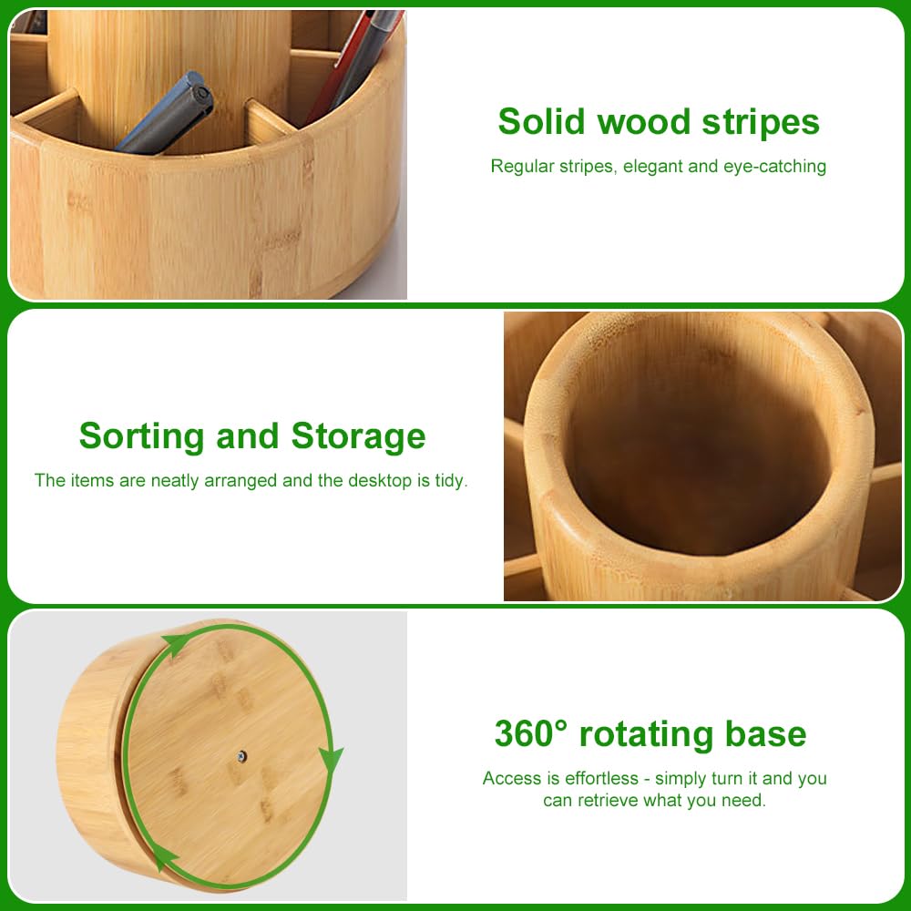 Stiftehalter holz, Große Kapazität 360° Stiftehalter drehbar | Stifte Organizer Kann Bleistifte, Buntstifte, Verschiedene Schreibwaren aufnehmen (HolzFarbe)