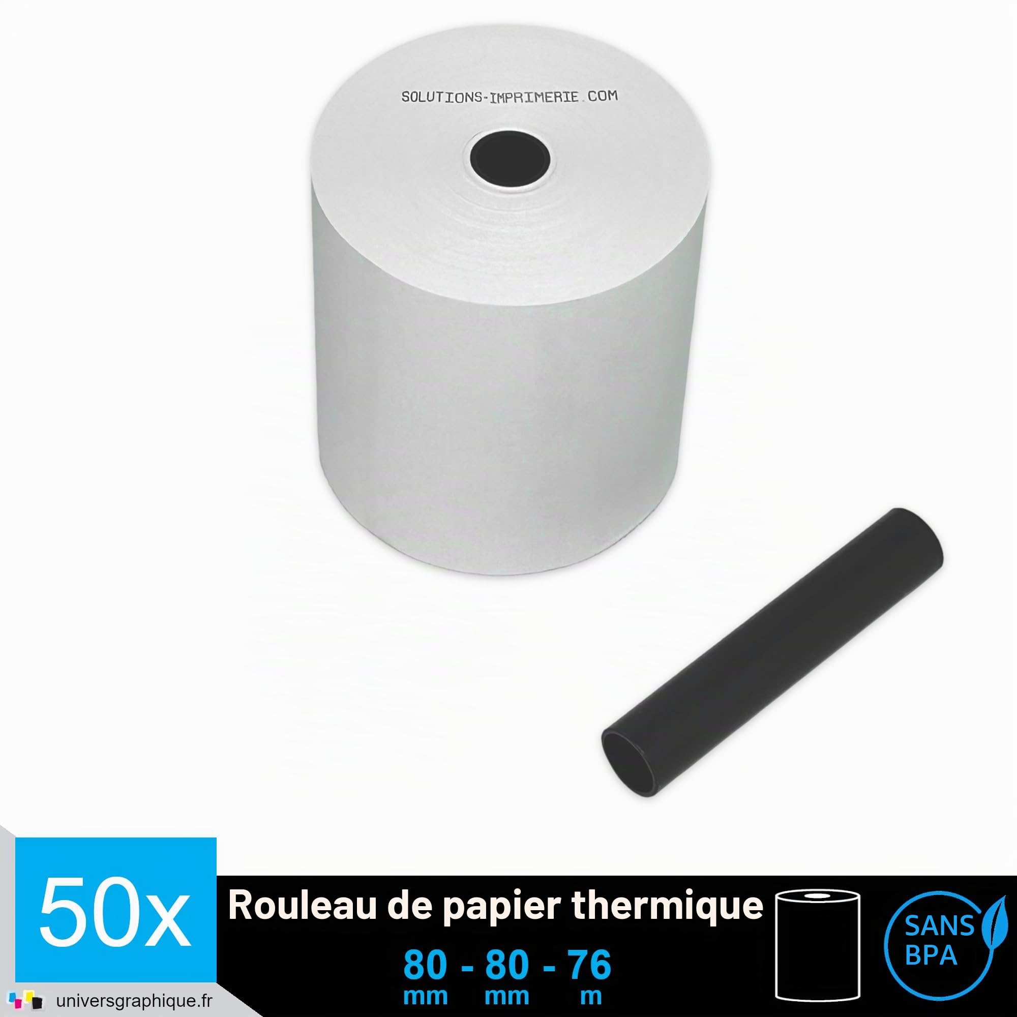 50 bobine thermique pour tickets de caisse et imprimante thermique pour Caisse enregistreuse compatible Casio, Olivetti et imprimante thermique compatible EPSON comme TM-H6000 III largeur 80 mm