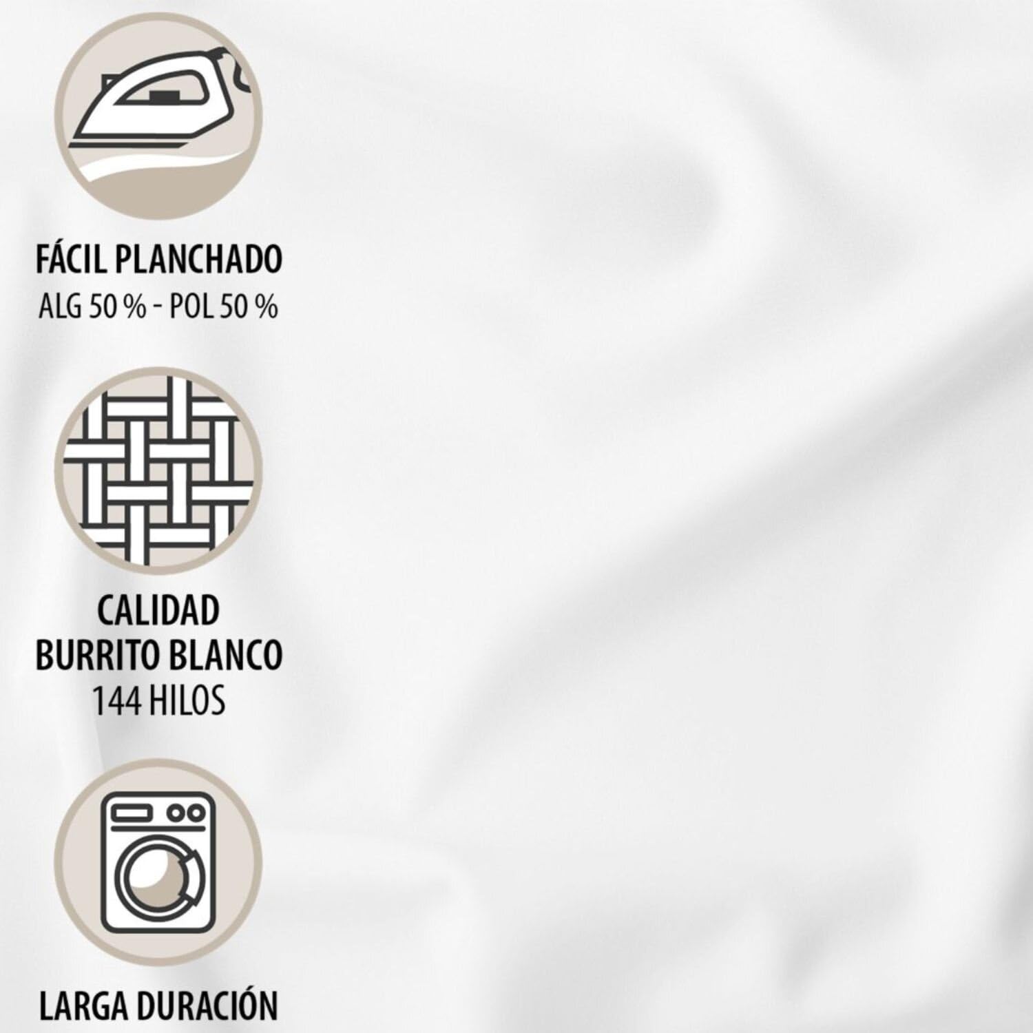 Burrito Blanco | Juego de Sábanas 50% Algodón 50% Poliéster Cama 150 Menta | 3 Piezas: Bajera, Encimera y Funda Almohada | 144 Hilos | Tacto Suave | Larga Duración