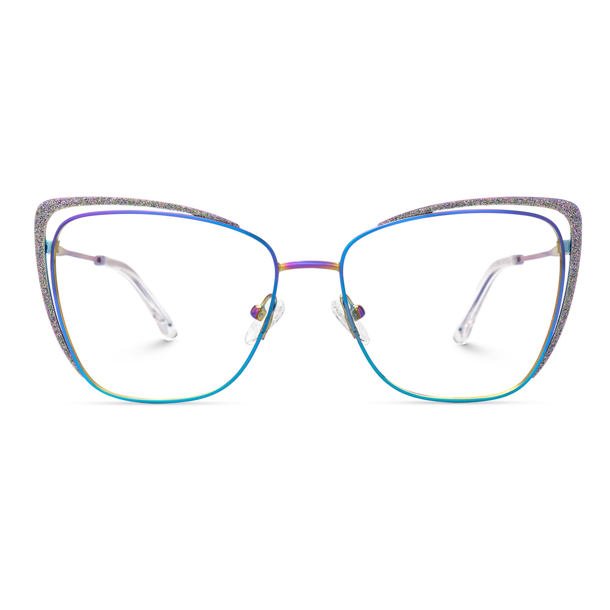 Zeelool Non-prescription Clear Lens Eyeglasses for Women Metal Cat Eye Frame Eyewear with Glitter JGM182863