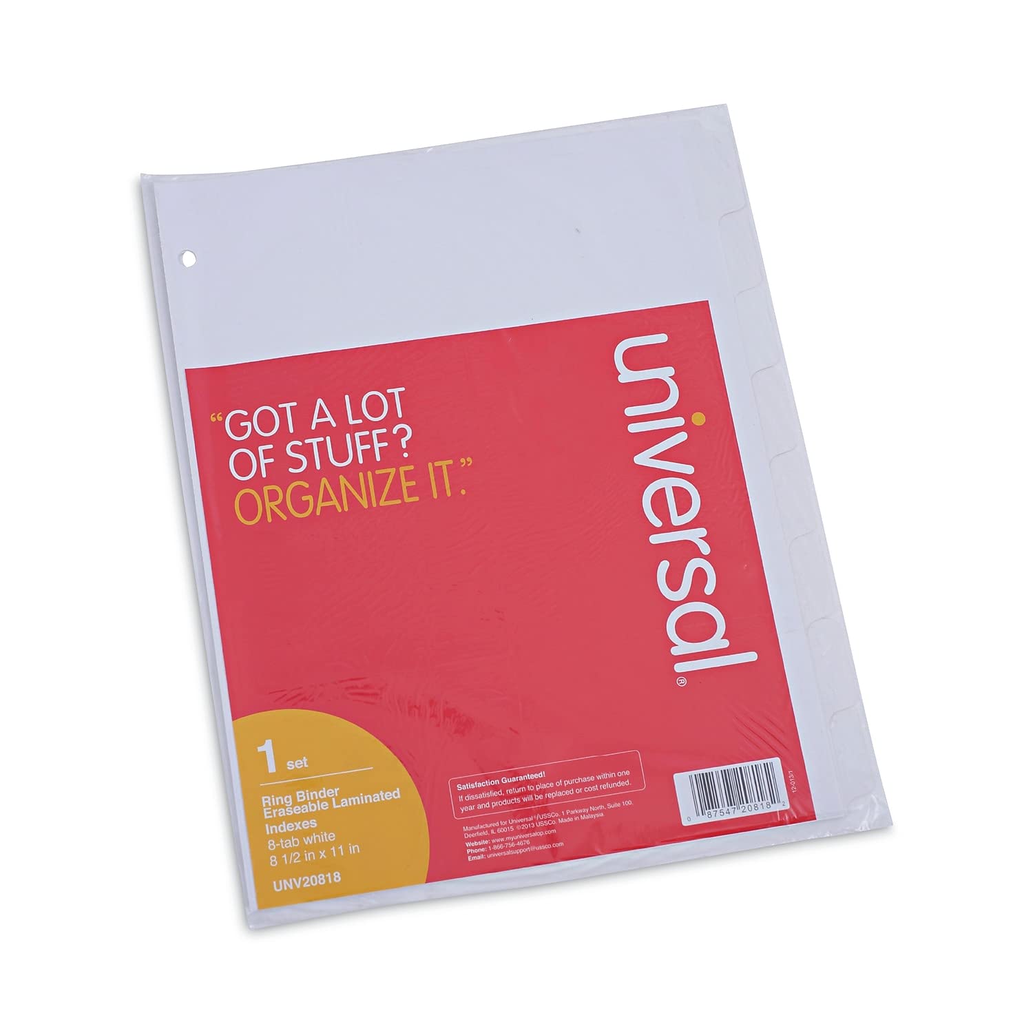 Universal UNV20818 Blank tab index Papier Blanc intercalaire de classement - intercalaires de classement (Blank tab index, Papier, Blanc, Portrait, Letter, 20%)