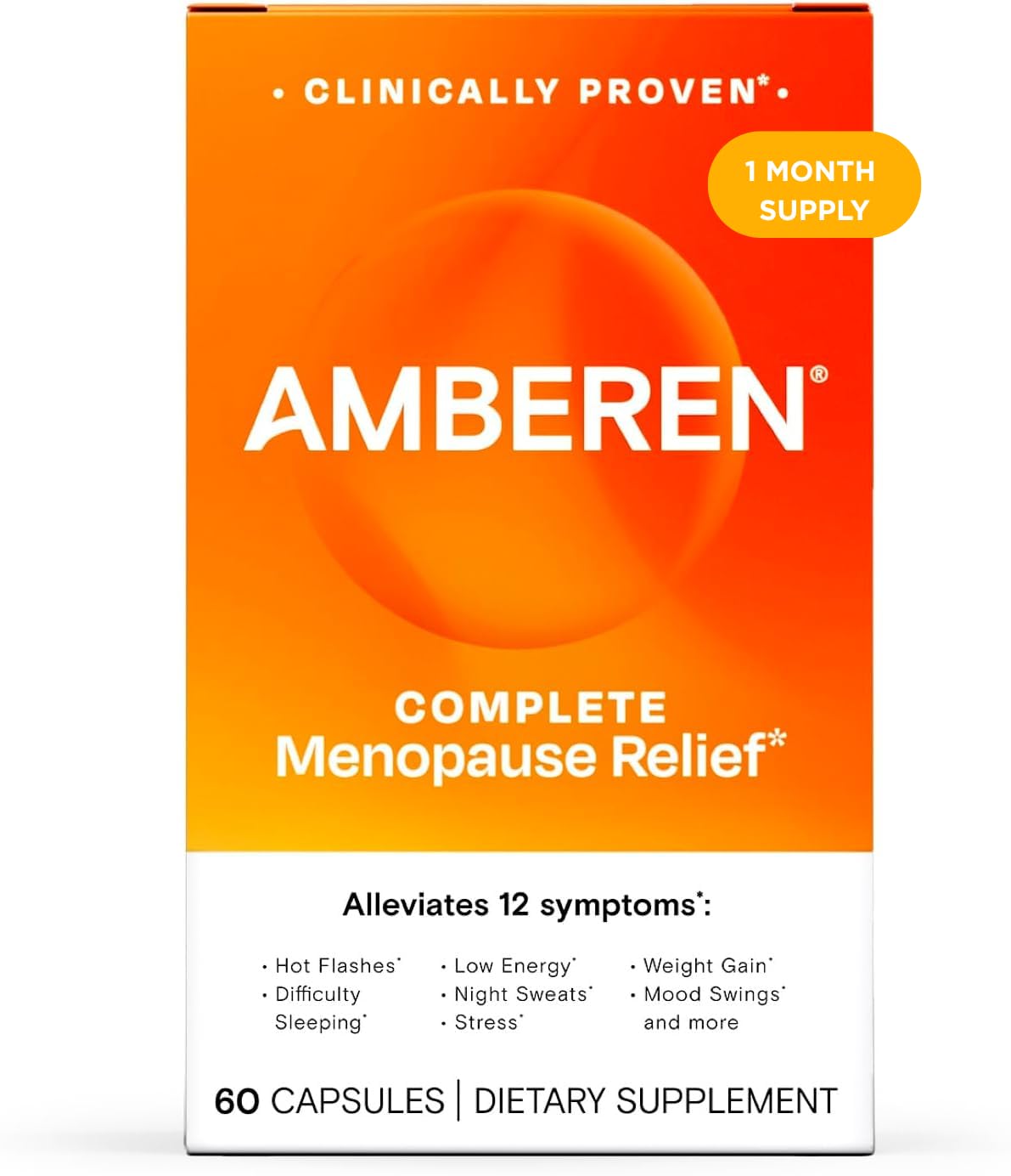 Amberen Menopause Supplement for Women, 60 Capsules, Clinically Proven, Helps Support Hormone Balance, Helps Relieve 12 Menopause Symptoms: Hot Flashes, Night Sweats, Mood Swings and More