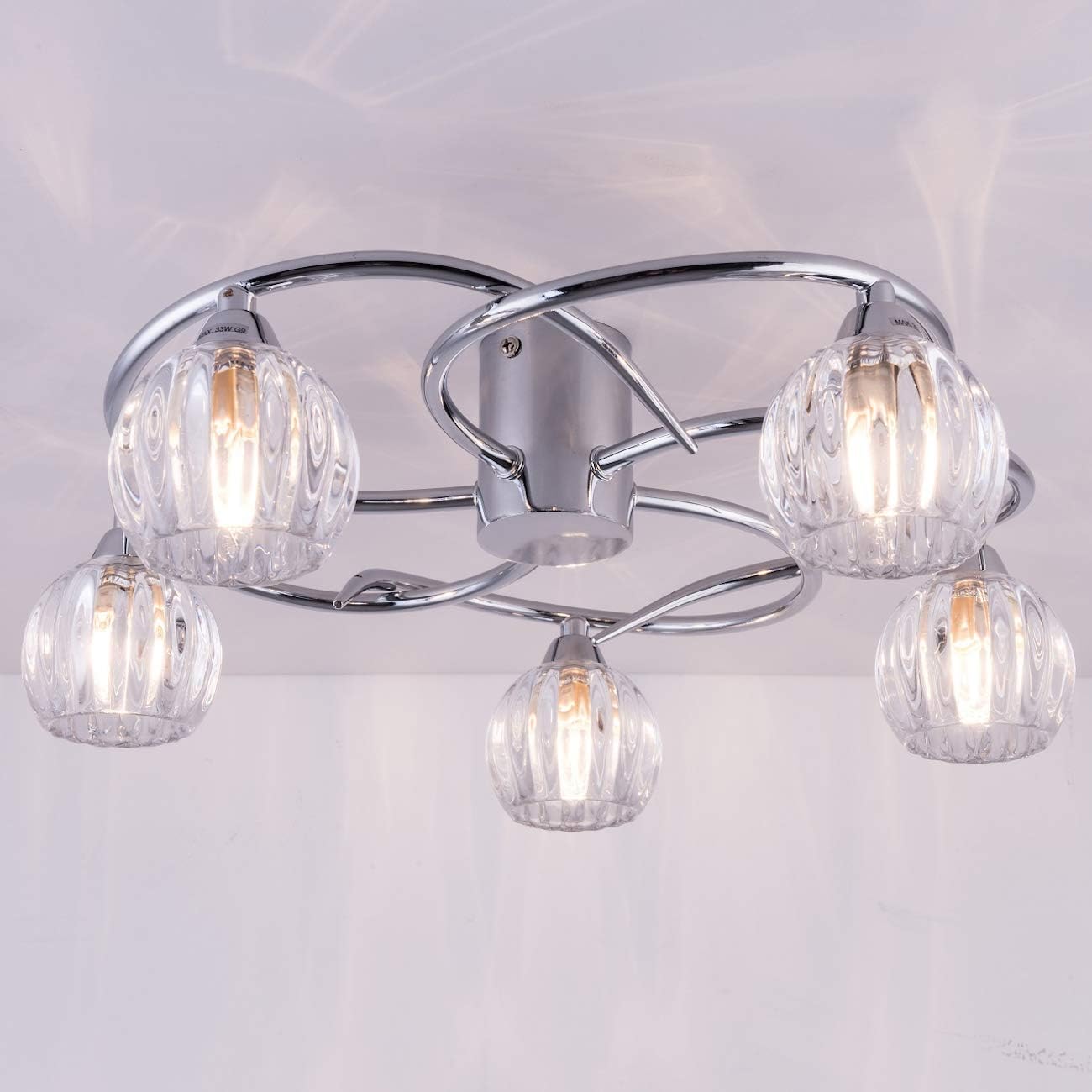 AL1038 BOLLA 5xG9 LED Semi Flush Ceiling Light, Polished Chrome Finish, 20W, Natural White (4000K), Ideal for Living Room, Bedroom, Kitchen, and Hallway