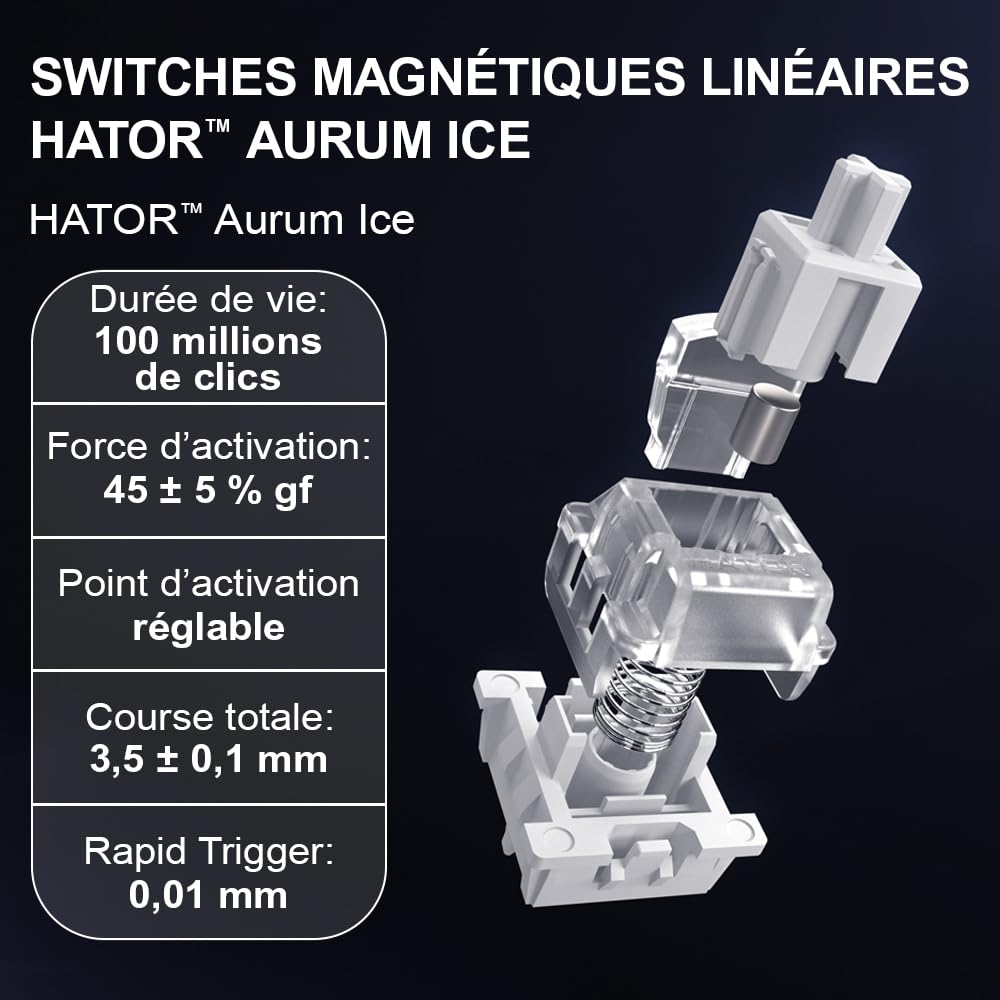 HATOR Skyfall 65 MAG Ultima 8K Clavier Gaming Magnétique avec Rapid Trigger, Magnetic Switches, Snap Tap, Hall Effect, 8000Hz, PC/Mac, Noir, sans Fil/Filaire, Disposition EU (AZERTY)