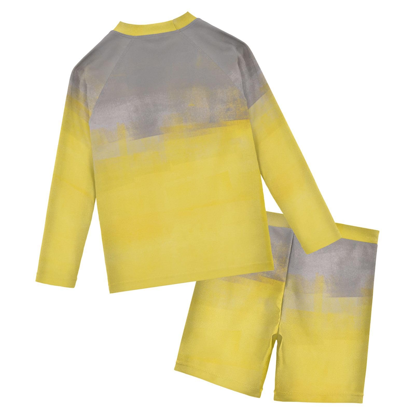 Aflyko Kids' Bathing Suit Set Grey Yellow Long Sleeve Swim Tops with Shorts Summer Vacation Pool Party Rashguard Fun Cute Infant Beachwear, 4T