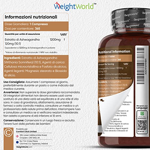 Ashwagandha - 365 Compresse di Ashwagandha Polvere...