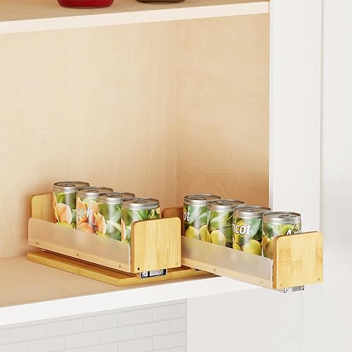 Miniatura 6 de SpaceAid - Organizador de especias extraíble de bambú para gabinete, organizador de condimentos deslizante y resistente para cocina y despensa,