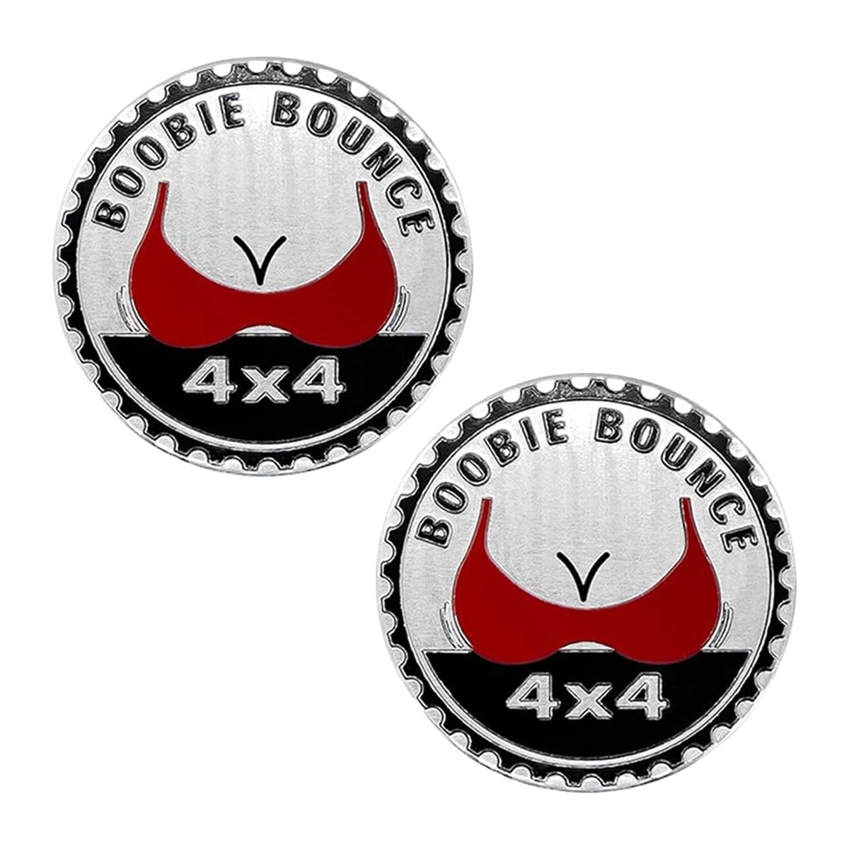 Booble Bounce 3D Metal Car Badge Decals, 4 x 4 Round Emblem Decals, Compatible with Jeep Wrangler Vehicles Trucks SUV RV (Booble Bounce/2PCS)