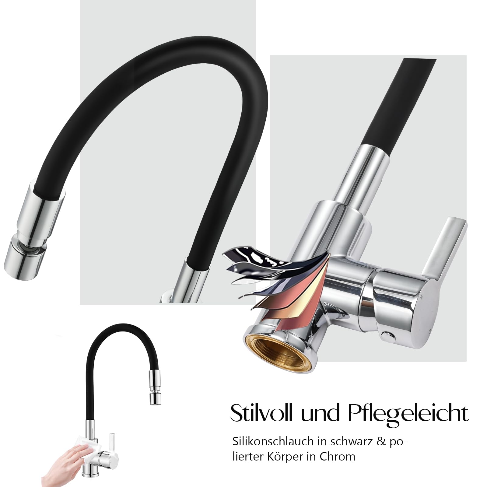 Grifo de cocina con caño flexible, grifo de cocina de alta presión, regulador de chorro con 2 chorros ajustables, grifo monomando mezclador giratorio 360°, grifo para fregadero de cocina
