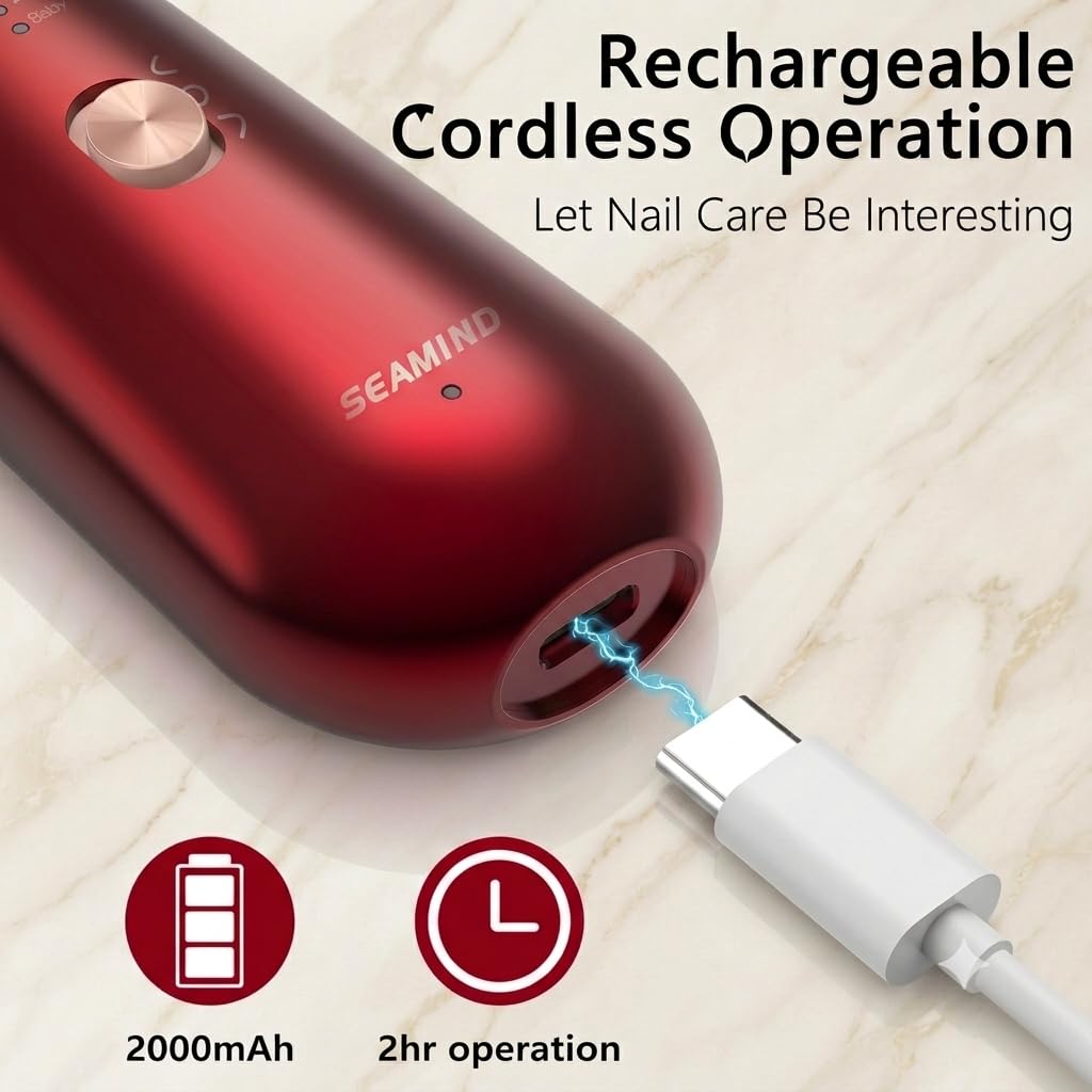 SEAMIND 5 in 1 Professionelle Elektrische Nagelfeile Kit, Kabellose Maniküre Pediküre Set, Wiederaufladbarer Nagelschleifer für Dicke Acrylnägel, 5 Geschwindigkeiten Hand Fußpflege Trimmer für Männer