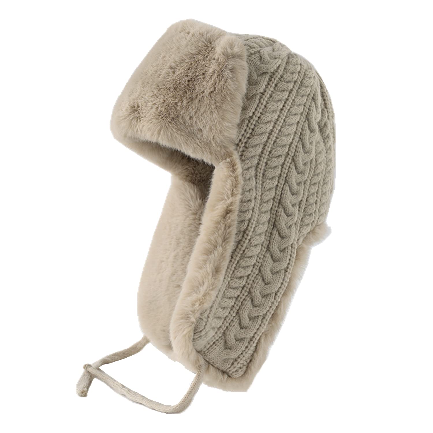 Womens Winter Warm Cable Knitted Hat Thick Fleece Lined Sherpa Pilot Hood Cap Windproof Earflap Beanie Peruvian Trapper Hat