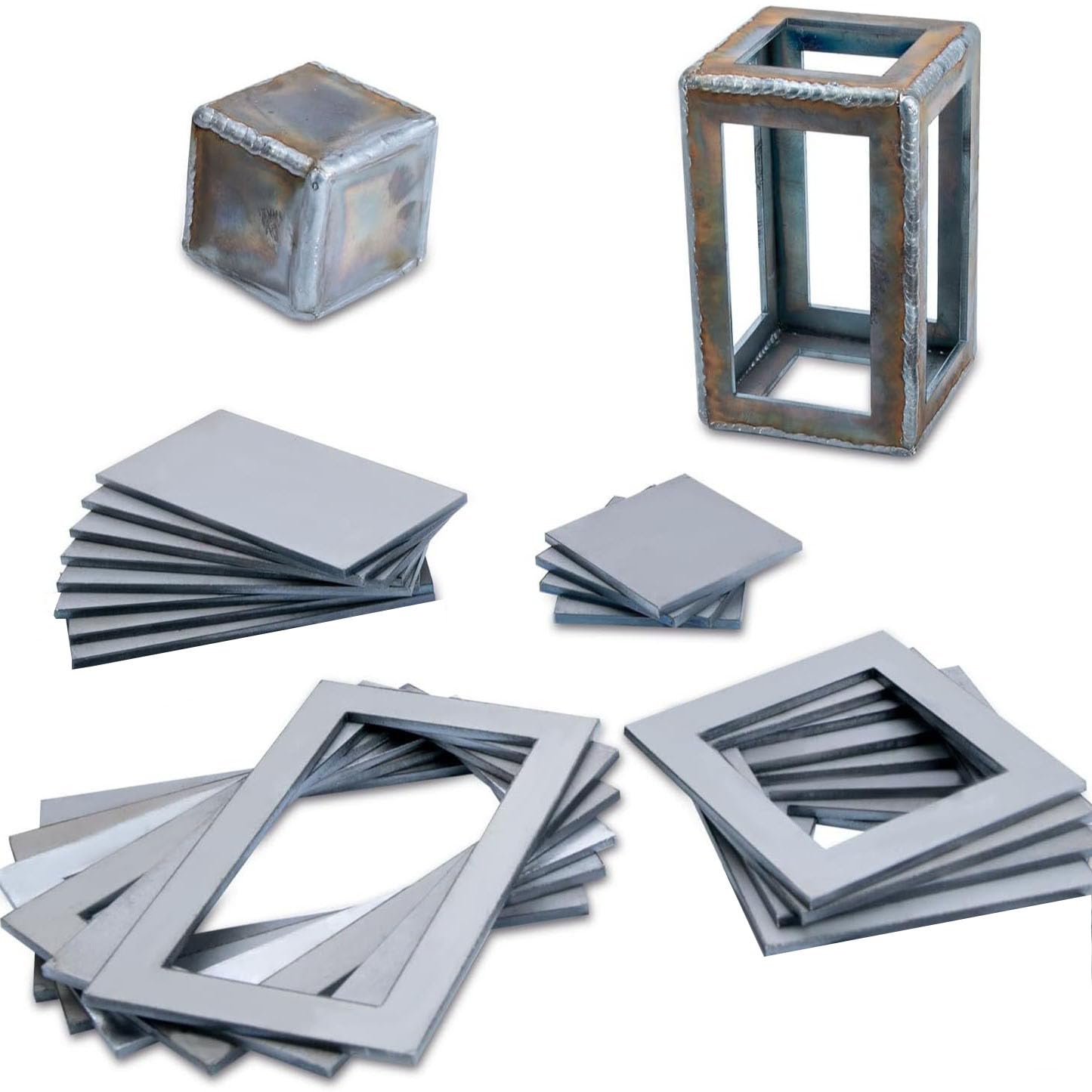 Kit pratica di saldatura, set di cornici e piastre in metallo, cornici quadrate da 7,5 cm e piastre rettangolari da 12,5 x 7,5 cm, materiali didattici per saldatura in acciaio, 24 pezzi