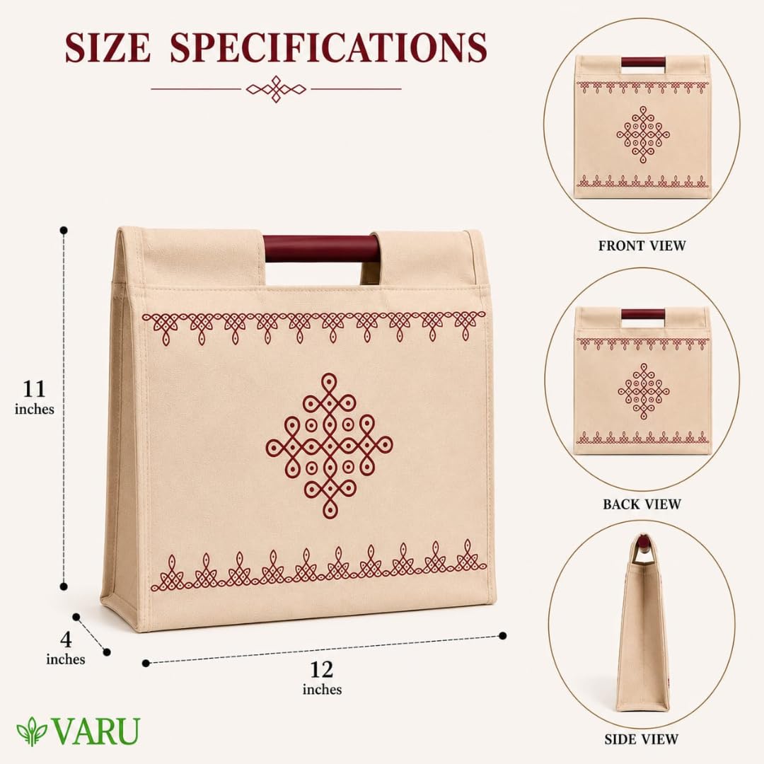 Jute Cotton Return Gift Bags - Kolam Design (Pack of 12) -2
