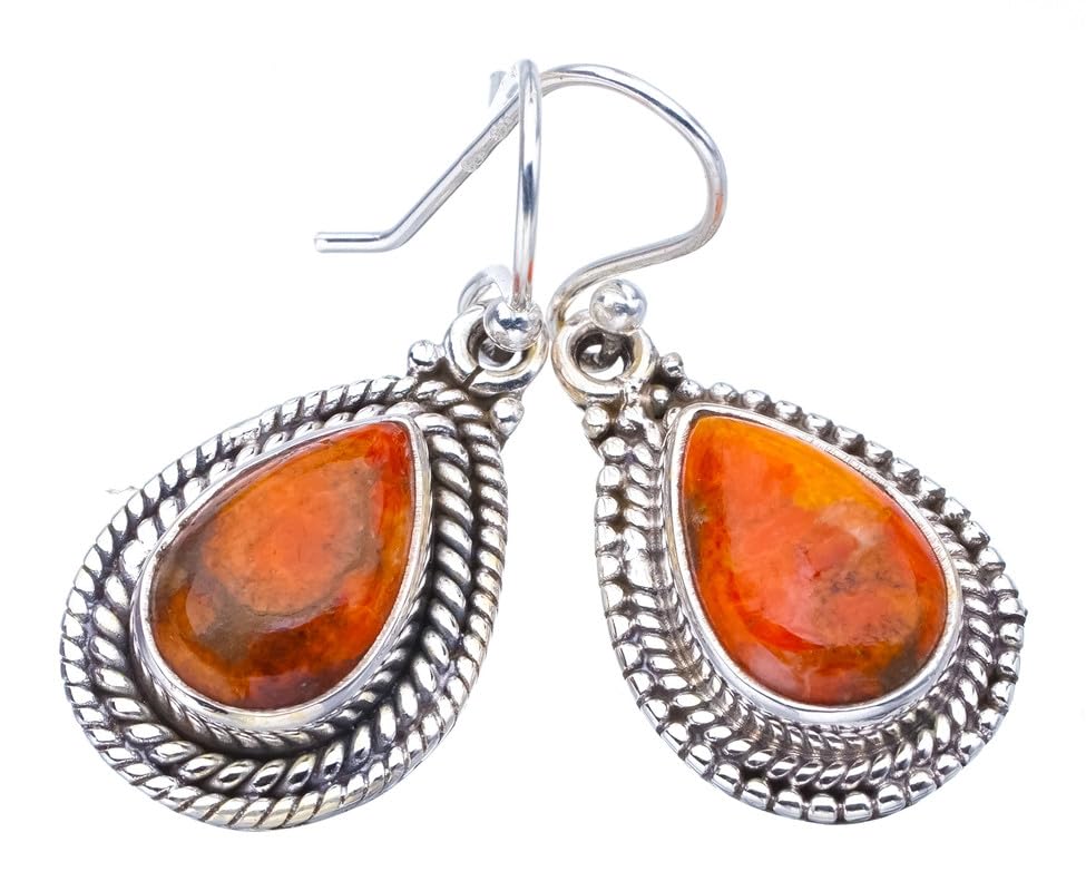 Pendientes de Calcita Natural StarGems plata de ley 925 artesanales de 3.18cm