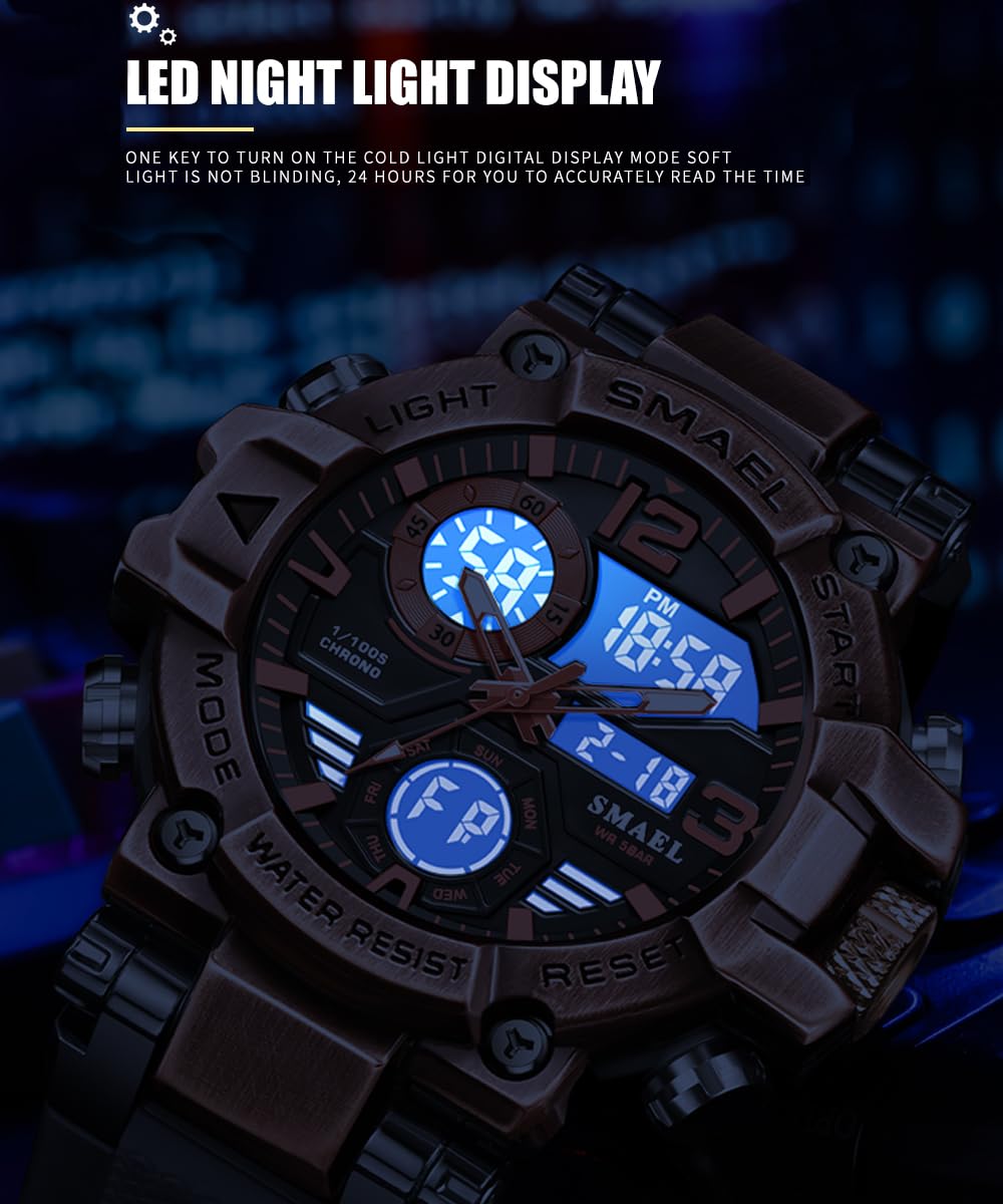 SMAEL Montres militaires d'extérieur numériques carrées étanches tactiques militaires militaires hommes montres de sport hommes noir 8110