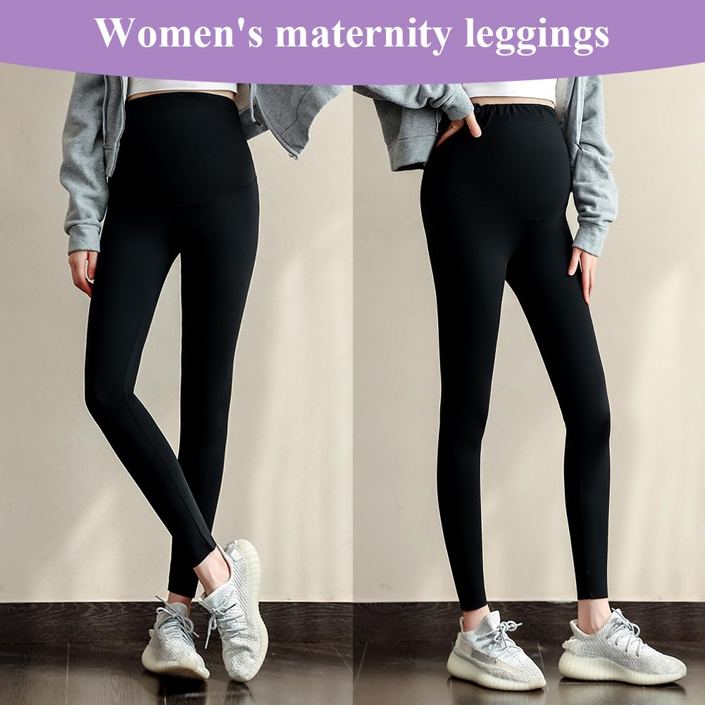 Aomig Legging de Grossesse pour Femme, 2PCS Noir Legging Grossesse Maternité, Soutien Post, Pantalon de Grossesse Femme Leggings Longs de Grossesse en Polyester(XL)