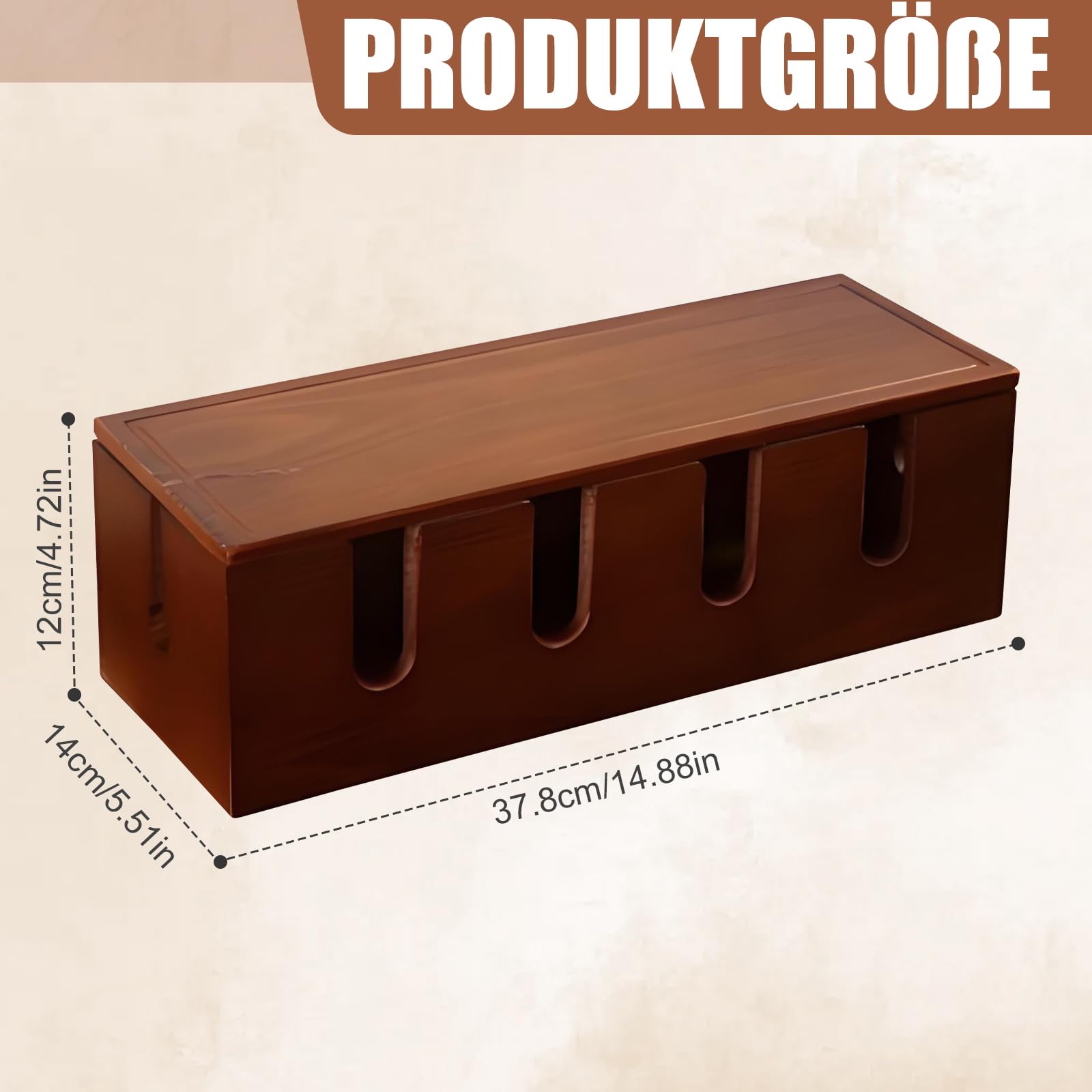 Massivholz Kabelmanagement Box 37,8x14x12cm - Große Kabelbox zum Verstecken von Steckdosenleisten und Kabeln - Braun Holz Kabel Organizer für Schreibtisch, TV und Büro - Kinder- und Haustiersicher