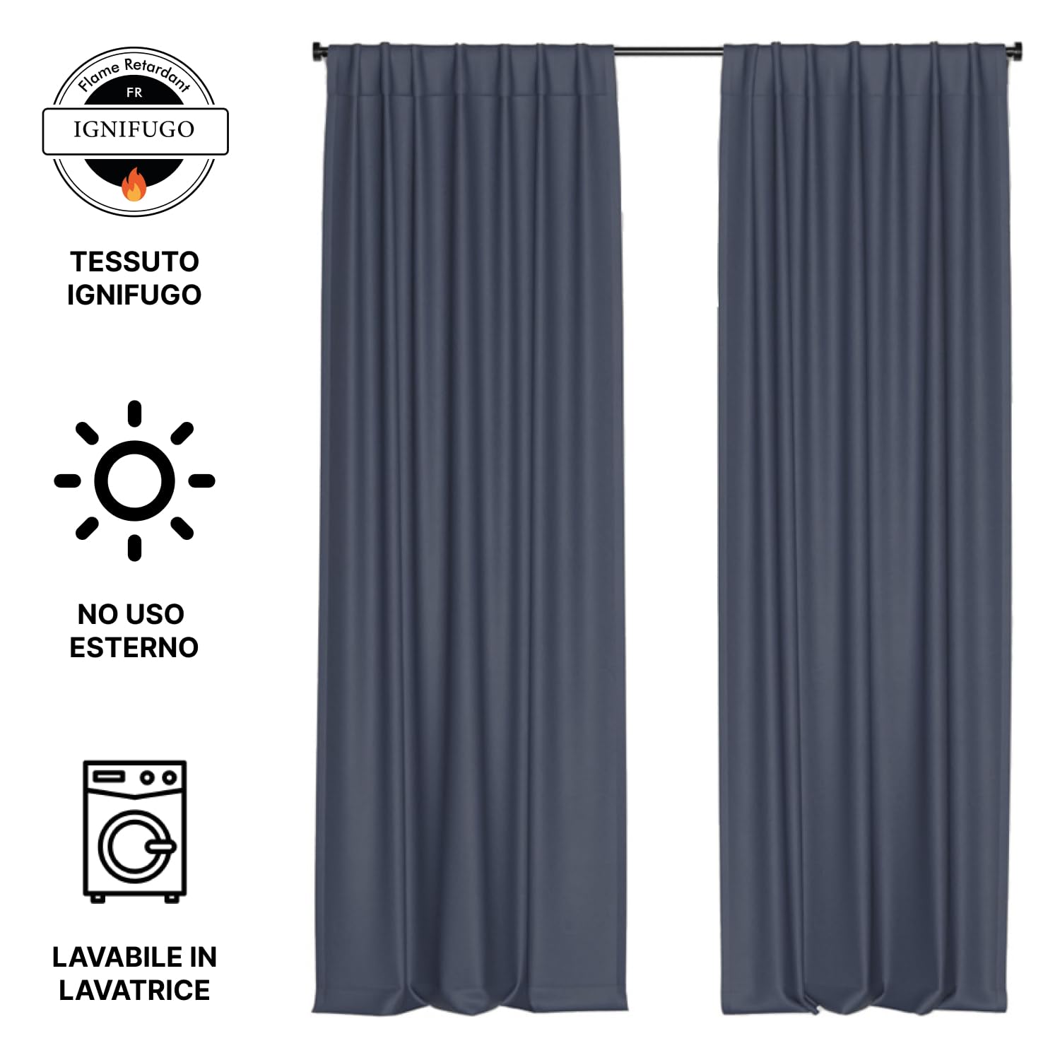 Domus&Trend - Tende Oscuranti per Interni 1 Pannello 140x300, Tende Camera da Letto Soggiorno Moderne Ignifughe Isolanti Passanti Nascosti, Tenda Oscurante Antirumore Coprente 100% Made in Italy, 2 Pz
