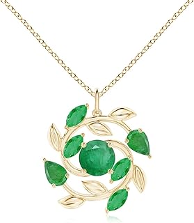 Angara Natural Round and Marquise Emerald Olive Branch Pendant/Necklace in 14K Solid Gold/Platinum for Women | May Birthst...