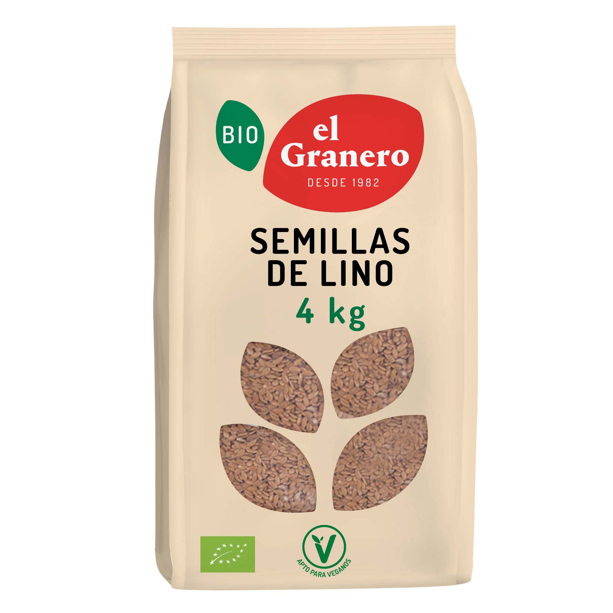 El Granero Integral - Semillas de Lino BIO - 4 kg - Fuente de Proteínas y Ácidos Grasos Omega-3 - Ricas en Fibra y Antioxidantes - Regulan el Azúcar en la Sangre - Aptas para Veganos