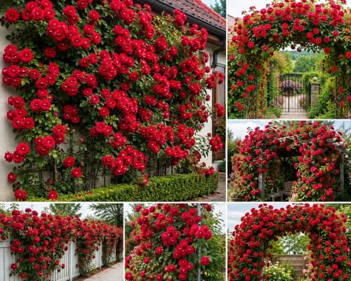 Image of Climbing Rose Flower Seeds,75 Seeds Pack - Hybrid, Year-Round Blooms (RED)