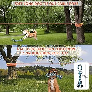 Dog Tie out Cable for Camping  50ft Reflective Dog Lead Line and 65ft Dog Run Rope and Dog Rope Toy  Dog Zipline Trolley System Runner Cable Hold Up to 200lbs  Dogs Runner for Yard Camping Outdoor  Cucciolini Doodles Dog tie out cable for camping  50ft reflective dog lead line and 6 5ft dog run rope and dog rope toy  dog zipline trolley system runner cable hold up to 200lbs  dogs runner for yard camping outdoor   cucciolini doodles
