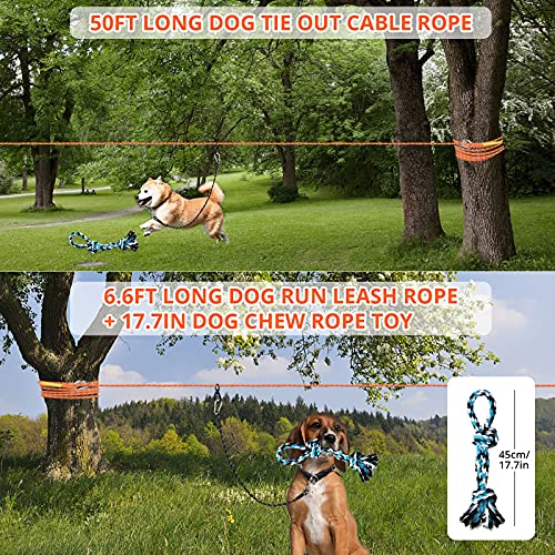 Dog Tie out Cable for Camping  50ft Reflective Dog Lead Line and 65ft Dog Run Rope and Dog Rope Toy  Dog Zipline Trolley System Runner Cable Hold Up to 200lbs  Dogs Runner for Yard Camping Outdoor  Cucciolini Doodles Dog tie out cable for camping  50ft reflective dog lead line and 6 5ft dog run rope and dog rope toy  dog zipline trolley system runner cable hold up to 200lbs  dogs runner for yard camping outdoor   cucciolini doodles