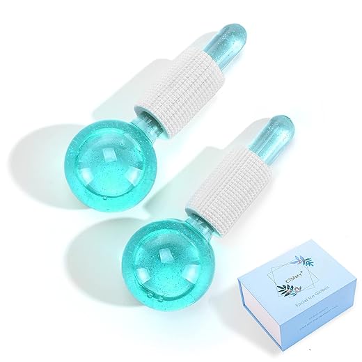 CIBLUTY Globos de gelo para produtos faciais - Rolos faciais sem congelador com essência para rotinas diárias de beleza, globos massageadores de pele, vidro de quartzo durável para reduzir o inchaço da pele (verde atualizado)