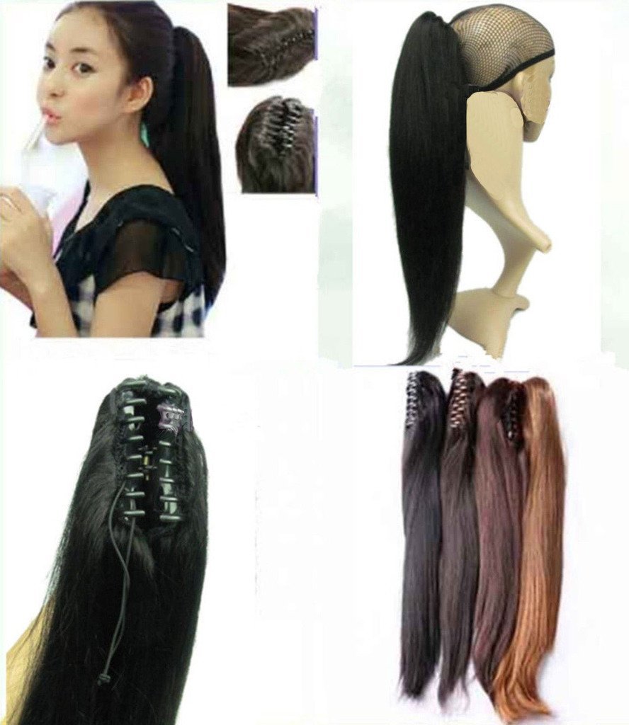 Remeehi Straight Hairpieces Jaw Claw Clip Ponytail Extensions 100% Real Human Hair 155g 28