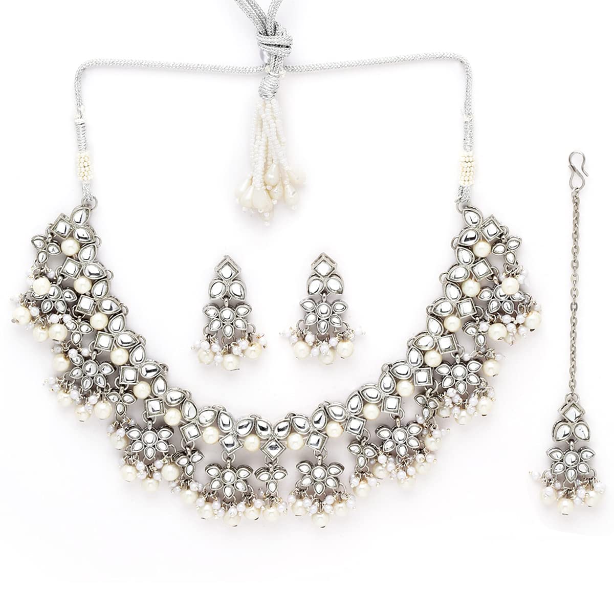 Karatcart Oxidised Silver Handcrafted Pearl and Kundan Choker Necklace Set for Women (B0B1DRRN47) Amazon Price History, Amazon Price Tracker