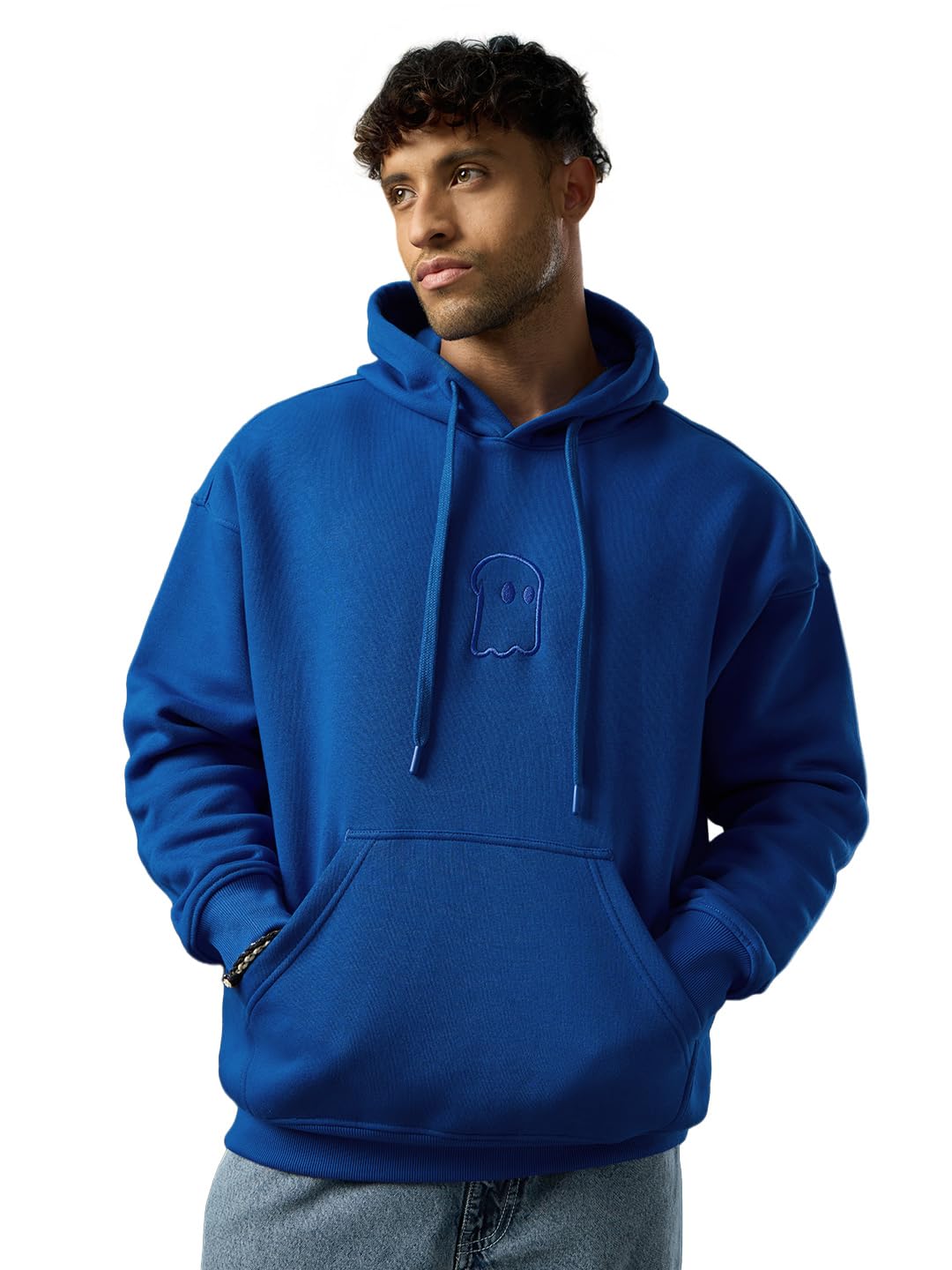 Pacific Men and Boys Full Sleeves Hooded Neck Blue Embroidered Cotton Blend Drop Shoulder Streetwear Everyday Wear Trendy Pullover Oversized Hoodie-image-25