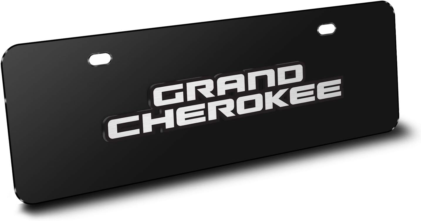 iPick Image for Jeep Grand Cherokee 3D Logo 12" x 4.25" European Look Black Half-Size Stainless Steel License Plate - Official Licensed