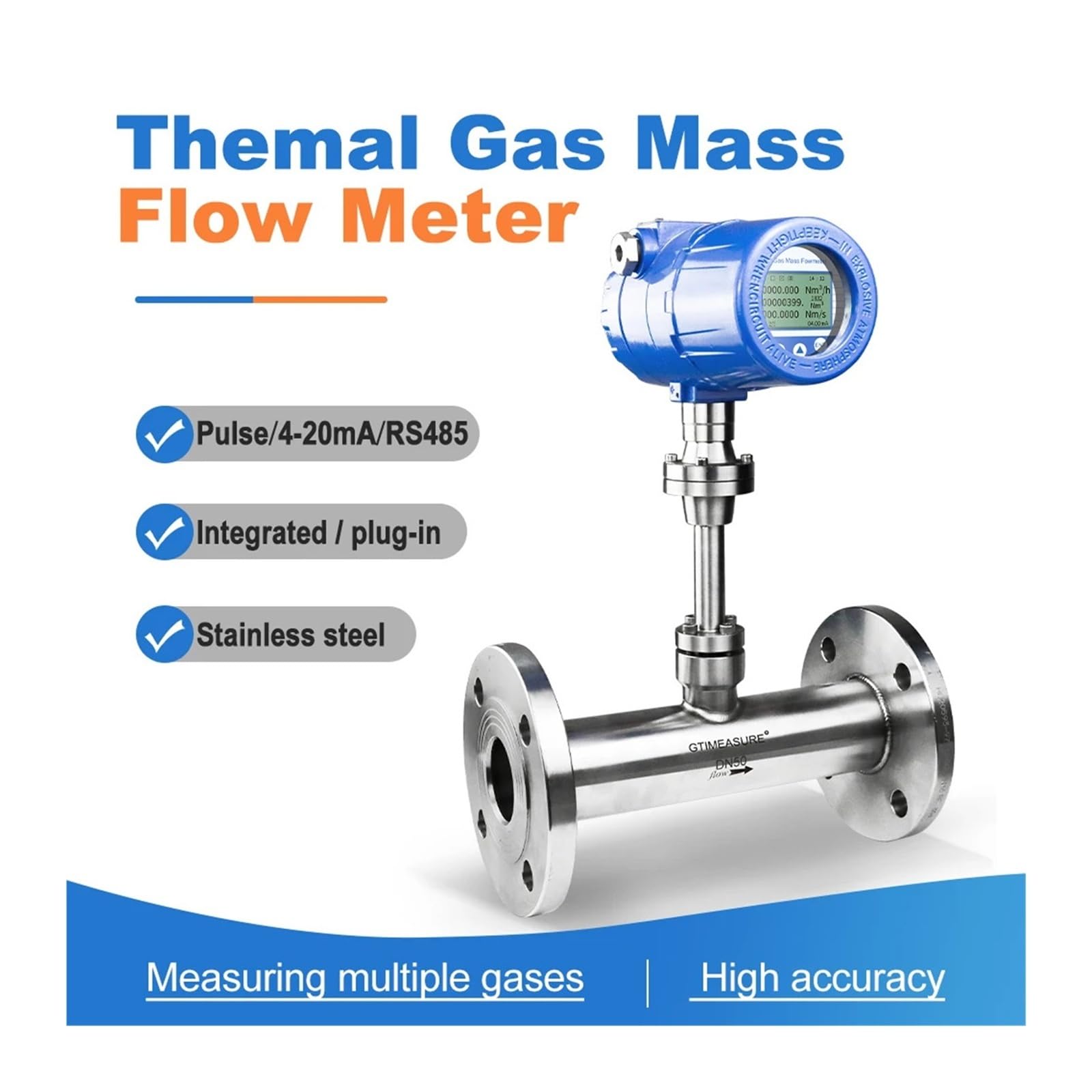 Caudalímetro másico de gas Hidrógeno Oxígeno Nitrógeno Gas natural Caudalímetro térmico Garantizar la estabilidad(DN32)