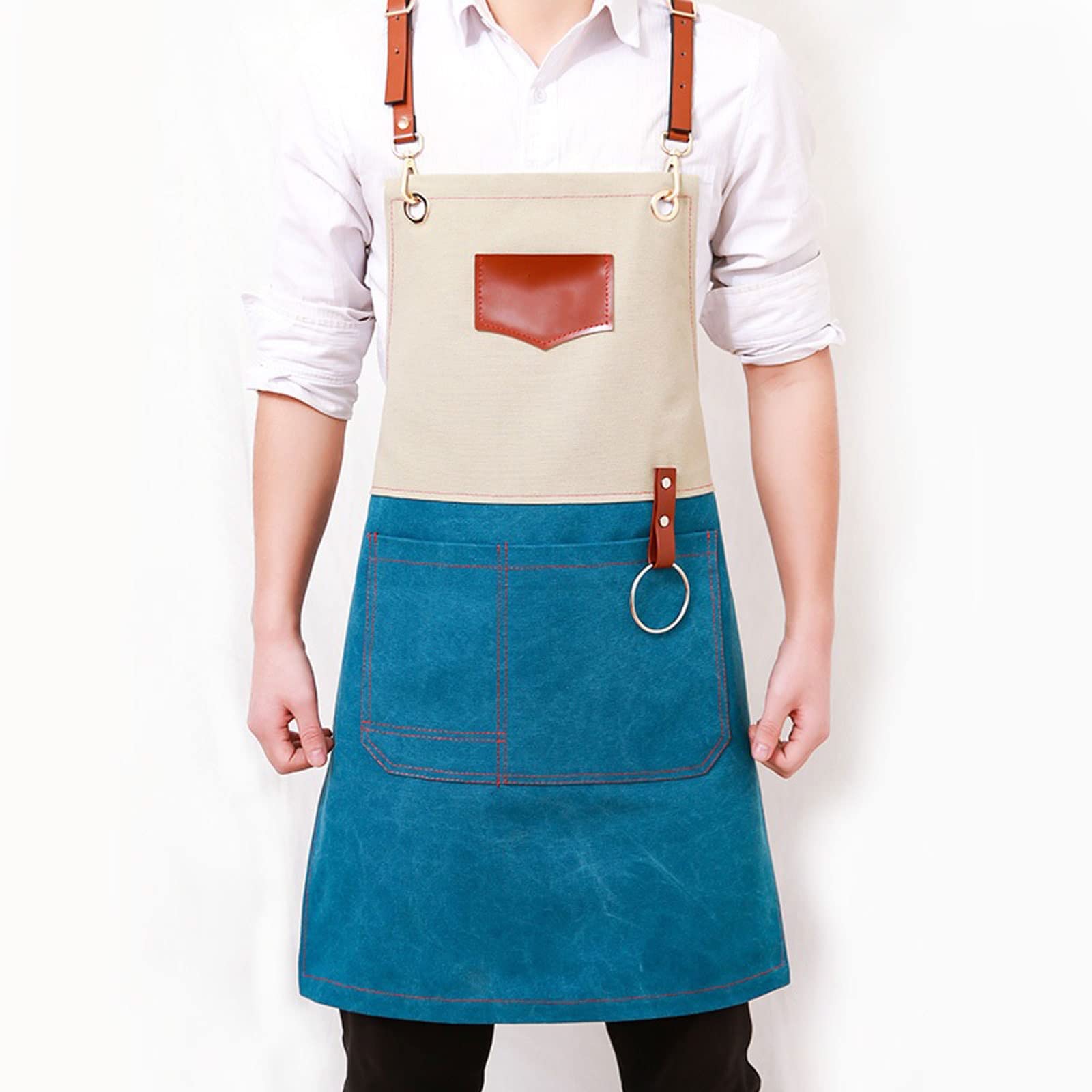 Delantal de mezclilla para hombre y mujer, para restaurante, peluquería, té, camareros, cafetería, florería, hotel, hornear, cocina, pintura (marrón rojizo), Marrón rojizo, Talla única
