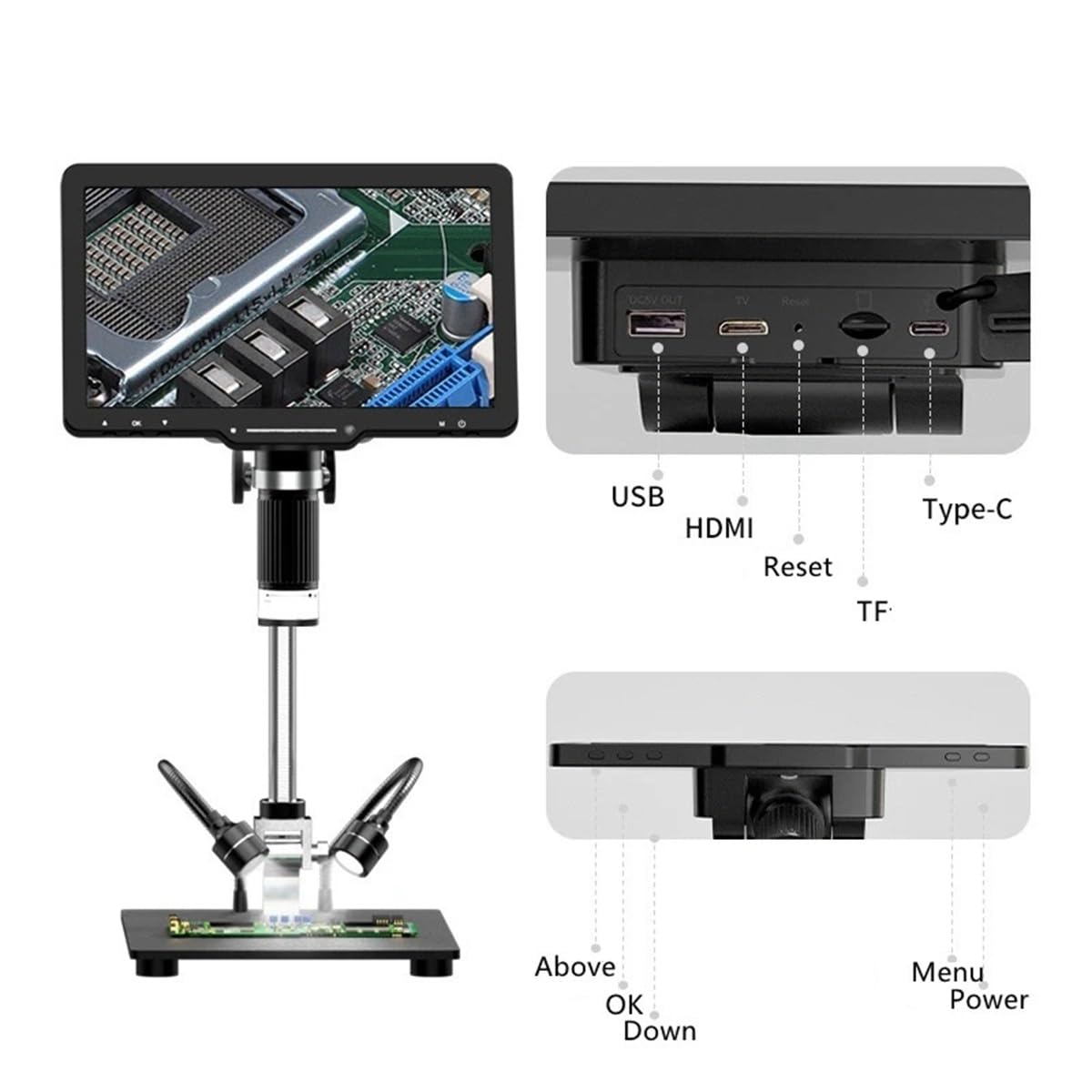 Microscope 10.1 Inch Adjustable HD IPS Display Digital Microscope 1600X Electronics Microscopio Camera Magnifier f Soldering Phone Repair