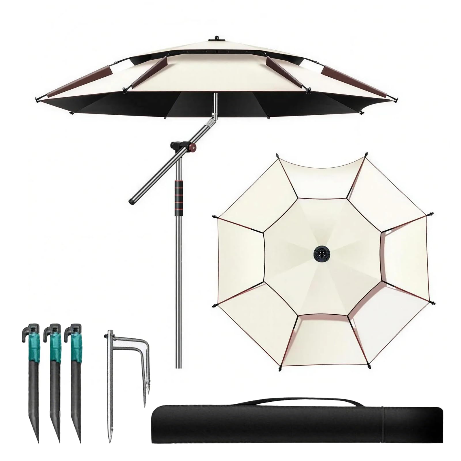 Ombrellone da 240 cm, pieghevole, grande con custodia protettiva per balcone, spiaggia, regolabile a 360°, offre impermeabile e protezione solare, verde