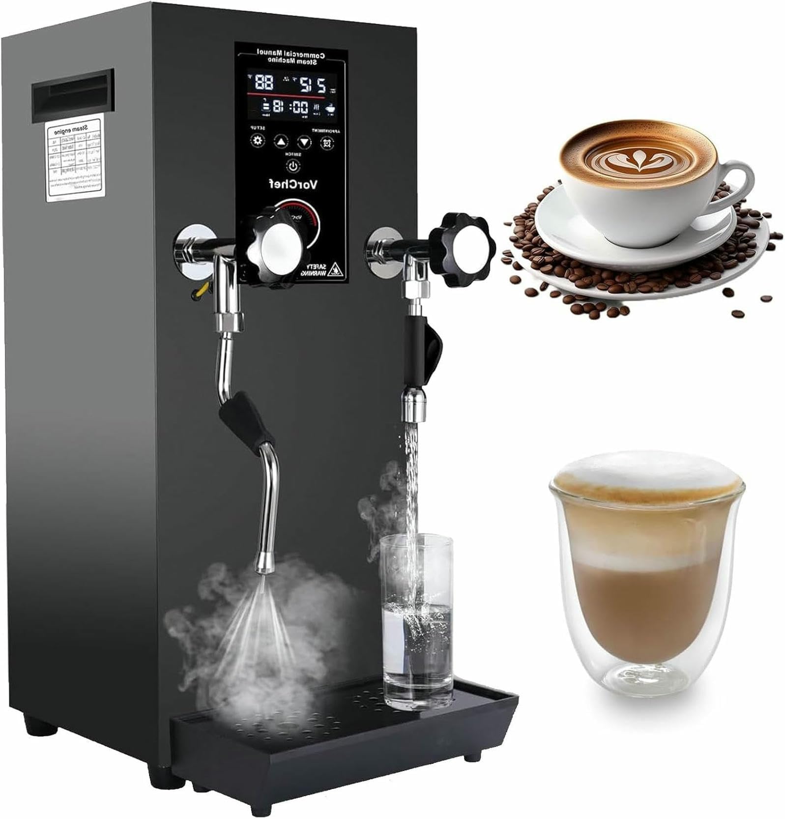 12 Litri di Latte Elettrico ， Caldaia A Vapore Commerciale con Display A LED, Distributore di Acqua Calda Multiuso per Espresso, caffè, tè al Latte - Moderna Macchina in Schiuma