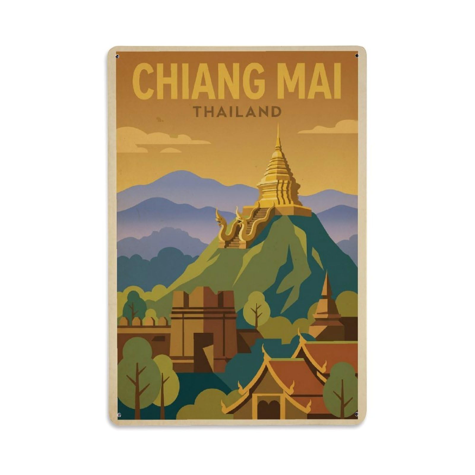 Fqcyn Style Metal Tin Sign Travel Retro Thailand Chiang Mai