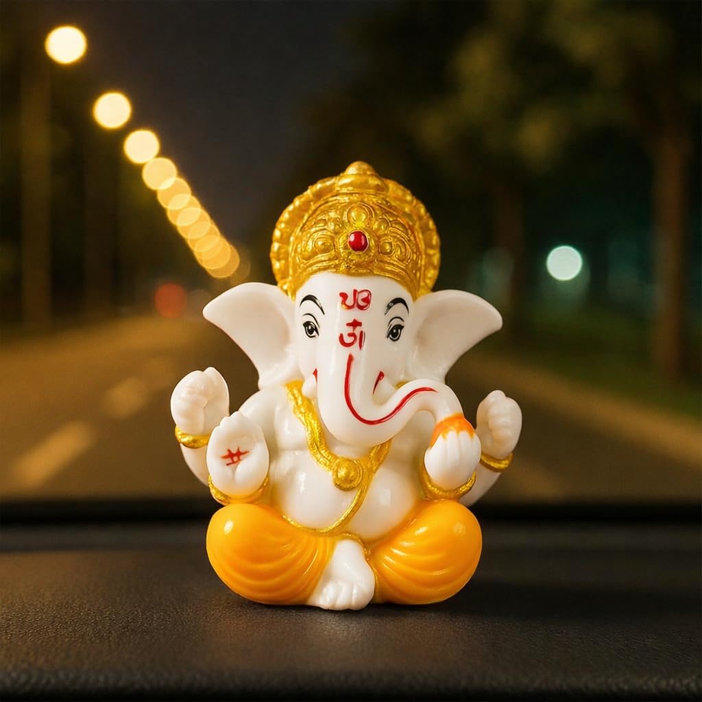 Ganesh Idol for Home Decor & Car Dashboard | Ganesh Ji Murti Decorative Showpiece for Home Decor | Pooja Room & Office Desk (Yellow)
