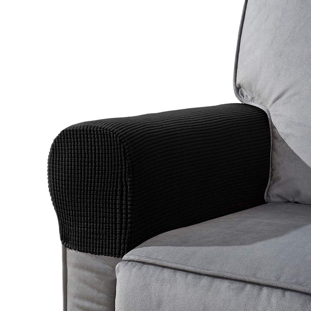 Nekosuki Black Arm Rest Covers Set, Set Of 2 Stretch Armchair Covers For Arms, Spandex Polyester Sofa Arm Caps Non Slip Armrest Covers For Chairs Furniture Protector (Black)