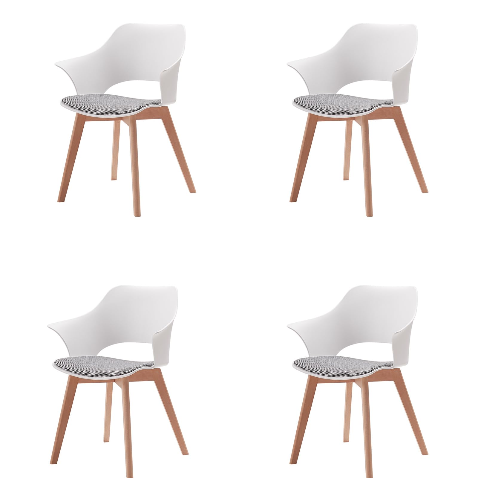 Chaises salle à manger rembourrées avec accoudoirs confortables en bois massif blanc