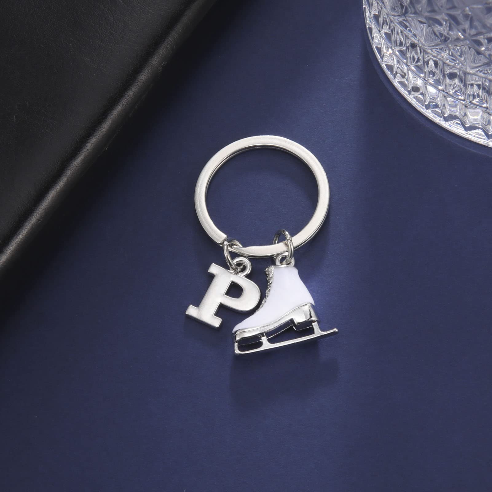 LIKGREAT Ice Skate Keychain Figure Skating Keychains Initial Ice Skating Charm Keyring Handbag Decoration, P, Medium - Image 3
