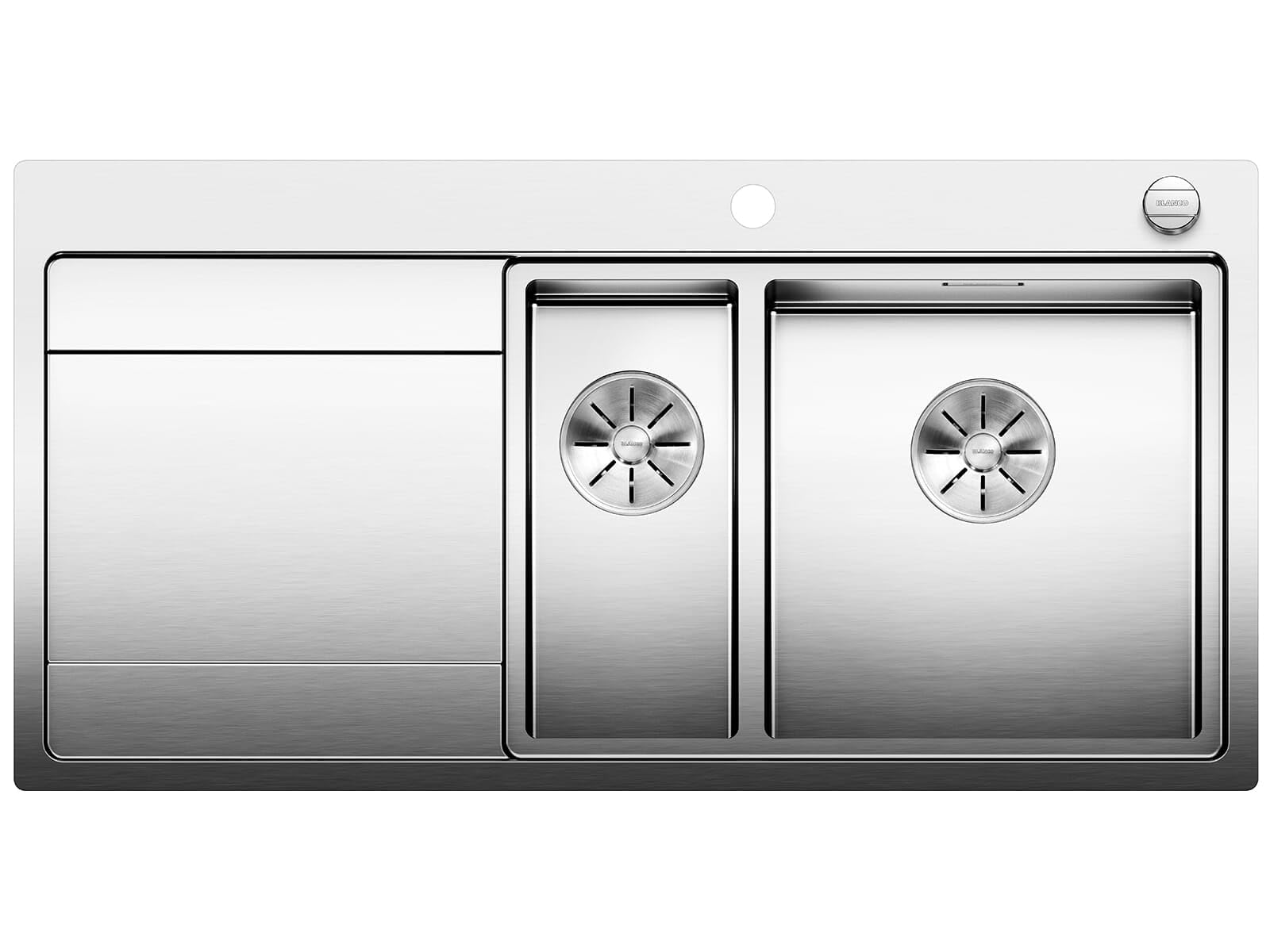 BLANCO DIVON II 6 S-IF | Edelstahl | Hauptbecken rechts | [100x51x20,4 cm] | für 60 cm breite Unterschränke | Einbauart: Einbau von Oben & Flächenbündig | Hauptbecken rechts