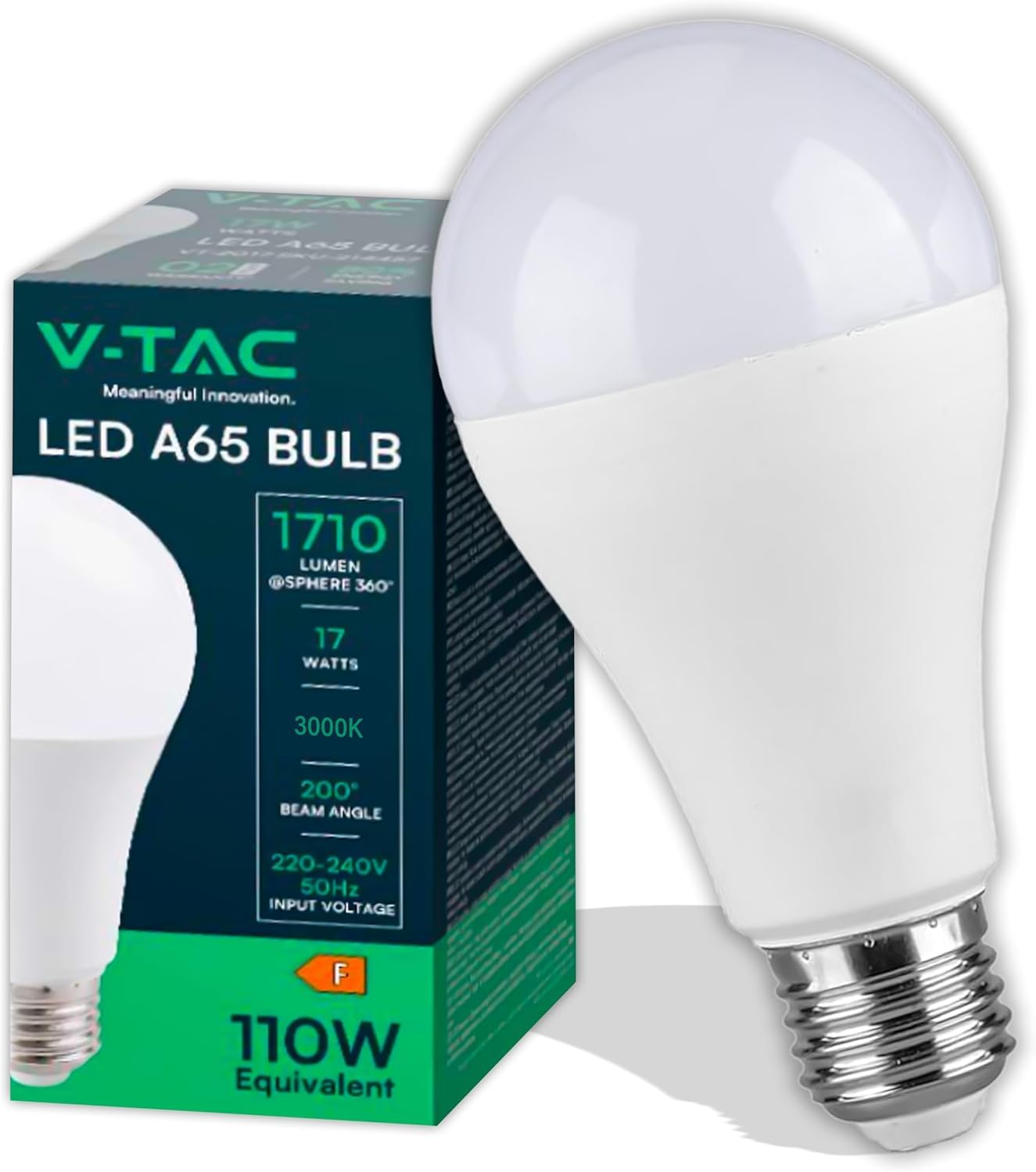 V-TAC Lampadina LED A65 con Attacco E27 potenza 17W (Equivalenti a 110W) - Lampadine Nuova Generazione - 1710 Lumen - Massima Efficienza e Risparmio Energetico - 4000K Luce Naturale