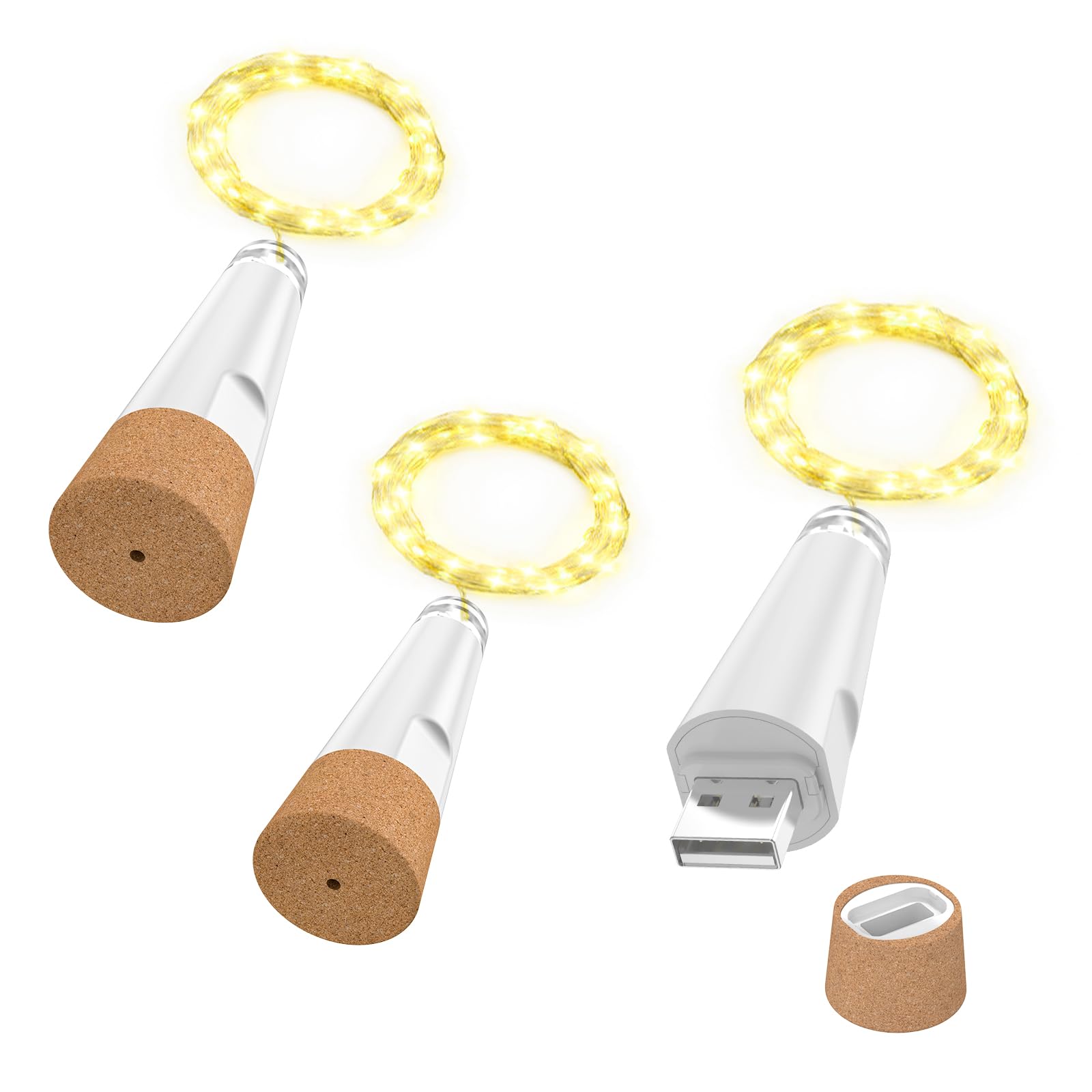 OUSMIN LED Flaschenlichter, USB Wiederaufladbare Kork Lichterkette, Fairy Lights für Weinflaschen, Weihnachtsdeko 2025