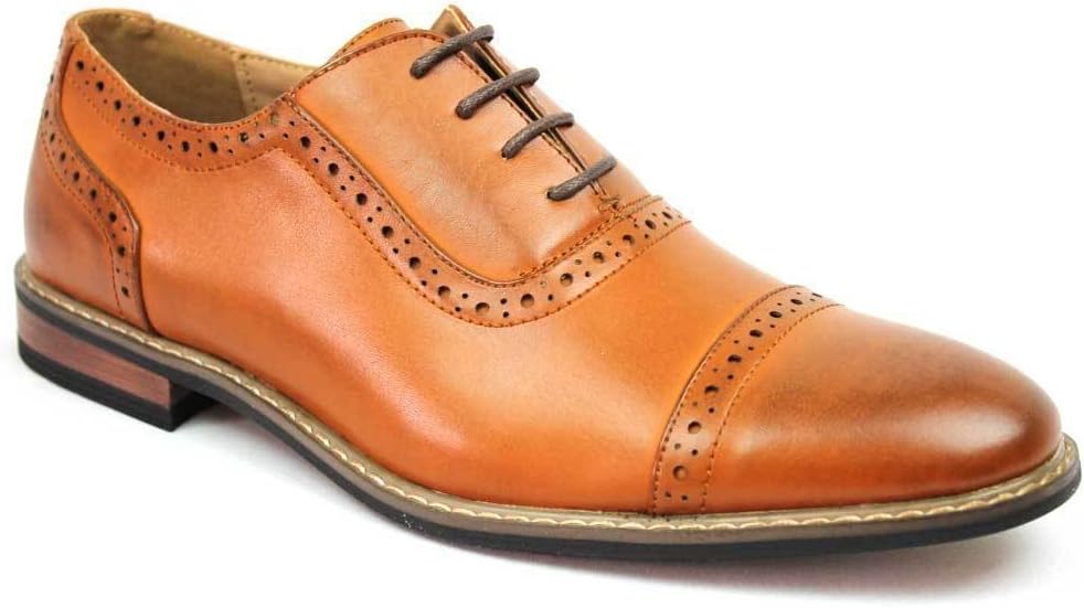 Parrazo New Men's Modern Cap Toe Cognac Brown Lace up Oxfords Wooden 3 (10 U.S (D) M)