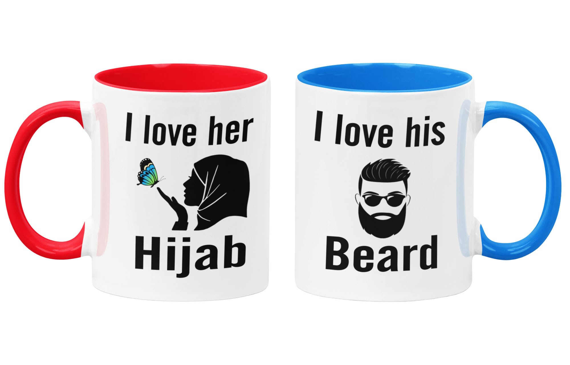 JR Decal Muslim Couple Mugs – I Love His Beard & I Love Her Hijab | Romantic Islamic Gift — image 1