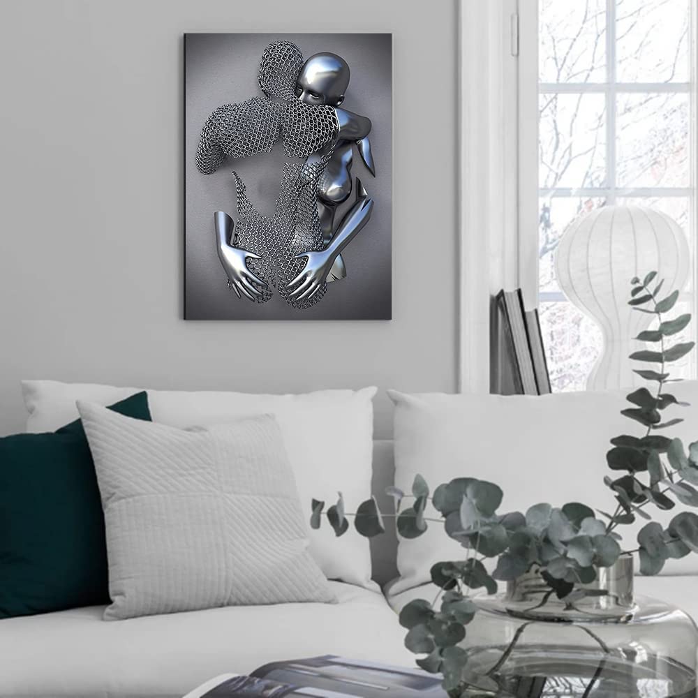 3D Herz Wandbild Metall-Optik, 40x40 Cm – Abstrakte Leinwand-Deko Für Wohnzimmer & Schlafzimmer